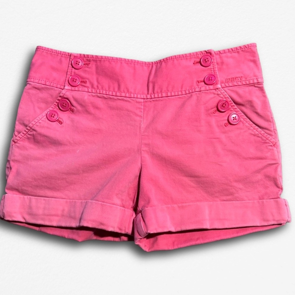 Juicy Couture Pink Sailor Shorts Women Size 2 Button Front Y2K Preppy Cuffed Hem